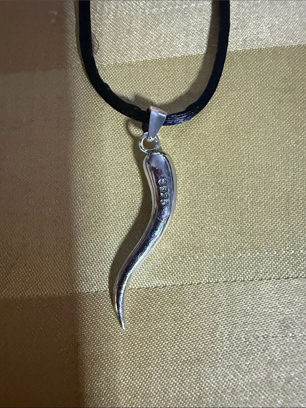 Sterling Silver Horn Pendant Necklace - Black Cord